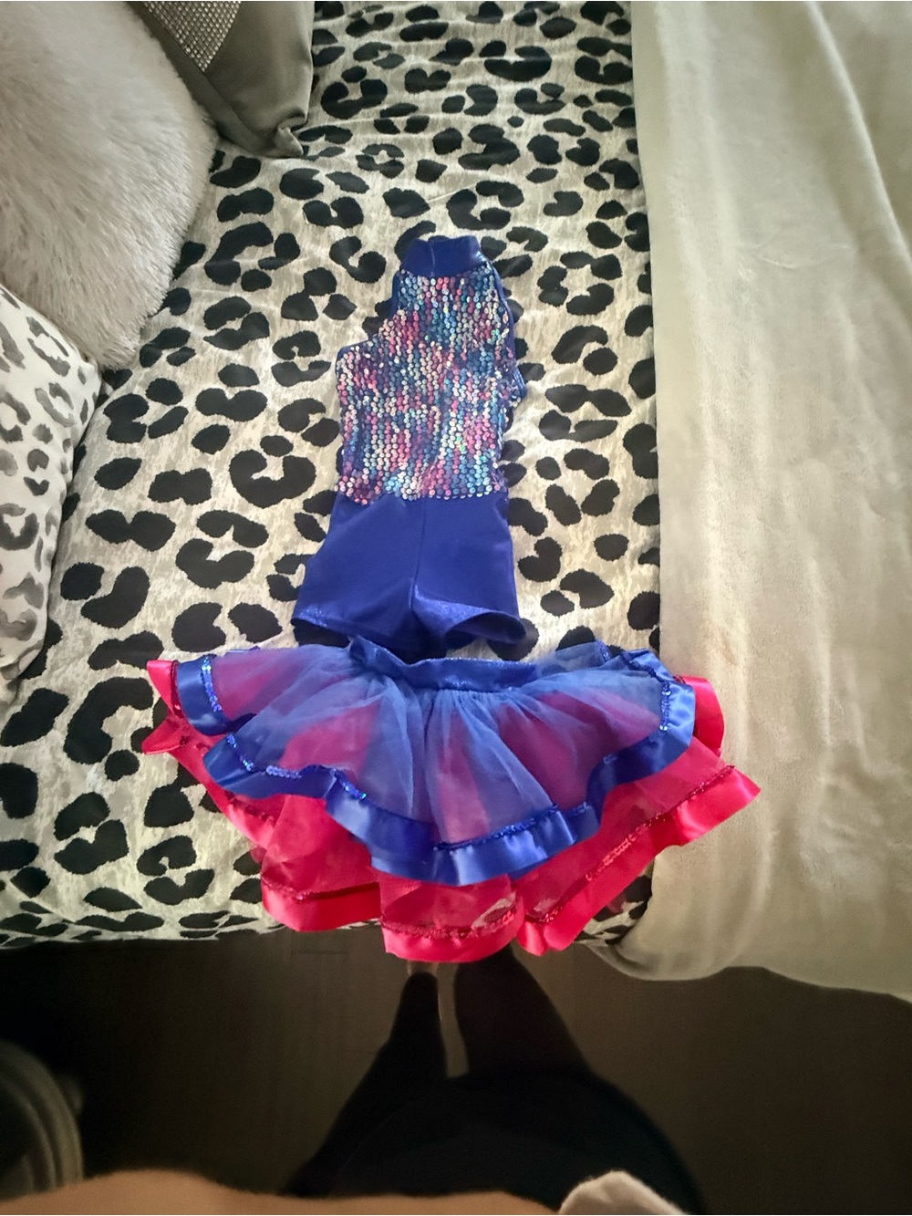 Child dance costume/ solo costume child small Sequin Dance Costume - Blue & Pink
